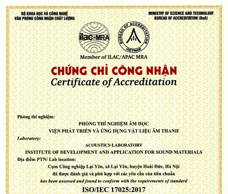 Phòng thí nghiệm âm học Viện DASM – Phòng thí nghiệm âm học đầu tiên tại Việt Nam được chứng nhận đạt chuẩn VILAS