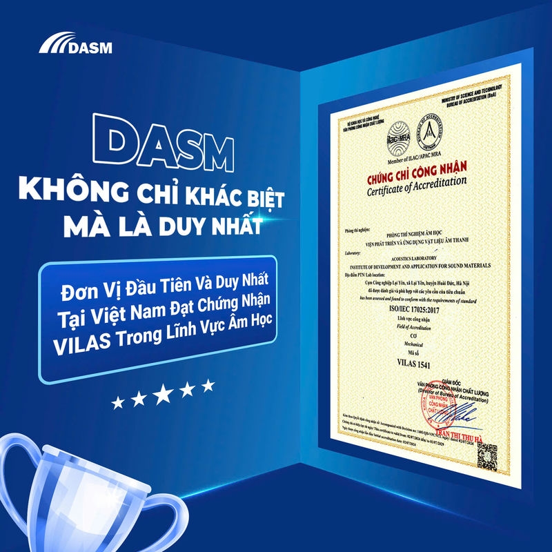 Viện DASM có phòng thử nghiệm âm học đầu tiên và duy nhất đạt chứng nhận VILAS